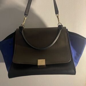 Authentic Celine trapeze crossbody hand bag Black and Blue Leather Bag